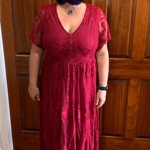 Chic Red Lace Maxi Dress